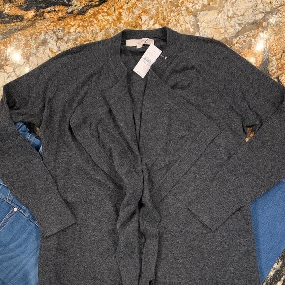 NWT LOFT Dark Charcoal Grey Draped Soft Knit Open Cardigan Sweater - SIZE S - Picture 5 of 9